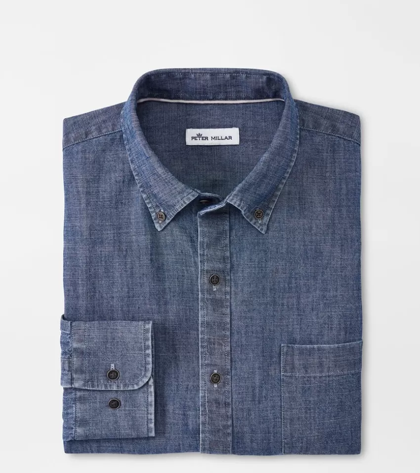 Peter Millar Sport Shirts^Tamworth Chambray Cotton-Stretch Sport Shirt Indigo