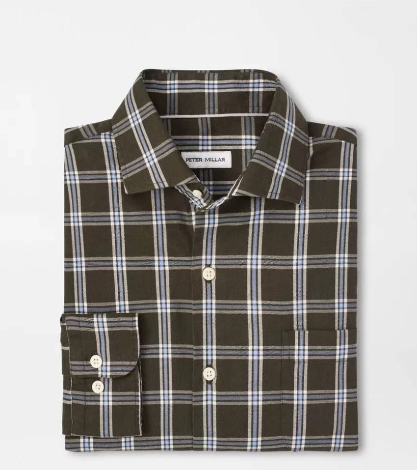 Peter Millar Sport Shirts^Vernon Flannelite Cotton-Stretch Sport Shirt DarkOlive