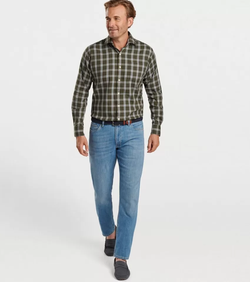 Peter Millar Sport Shirts^Vernon Flannelite Cotton-Stretch Sport Shirt DarkOlive